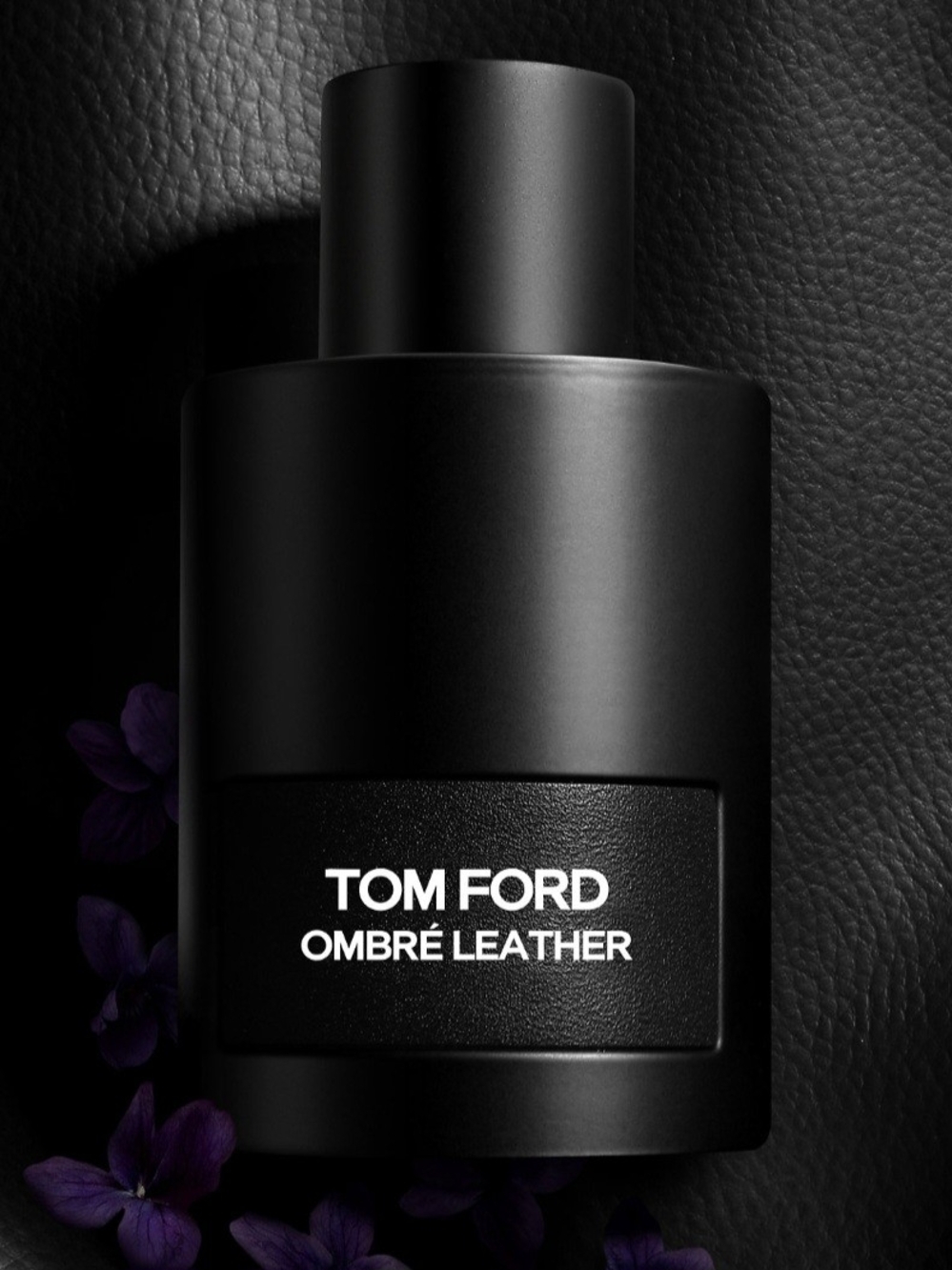 Tom Ford Matte Black Bottle with Deep Purple Floral Accents